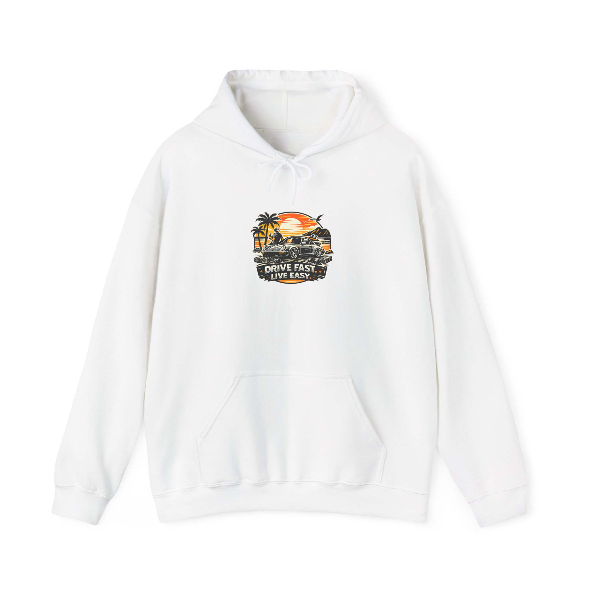 Hoodie - "Drive Fast, Live Easy" Tropical Sunset Pullover