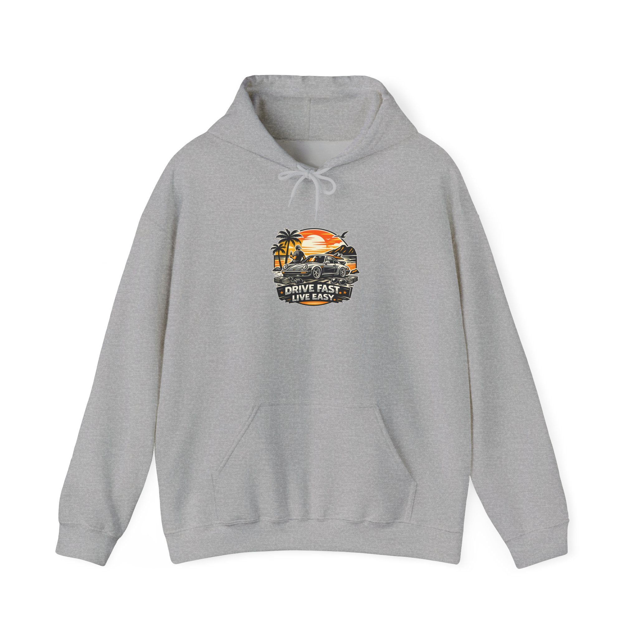 Hoodie - "Drive Fast, Live Easy" Tropical Sunset Pullover – Bild 17