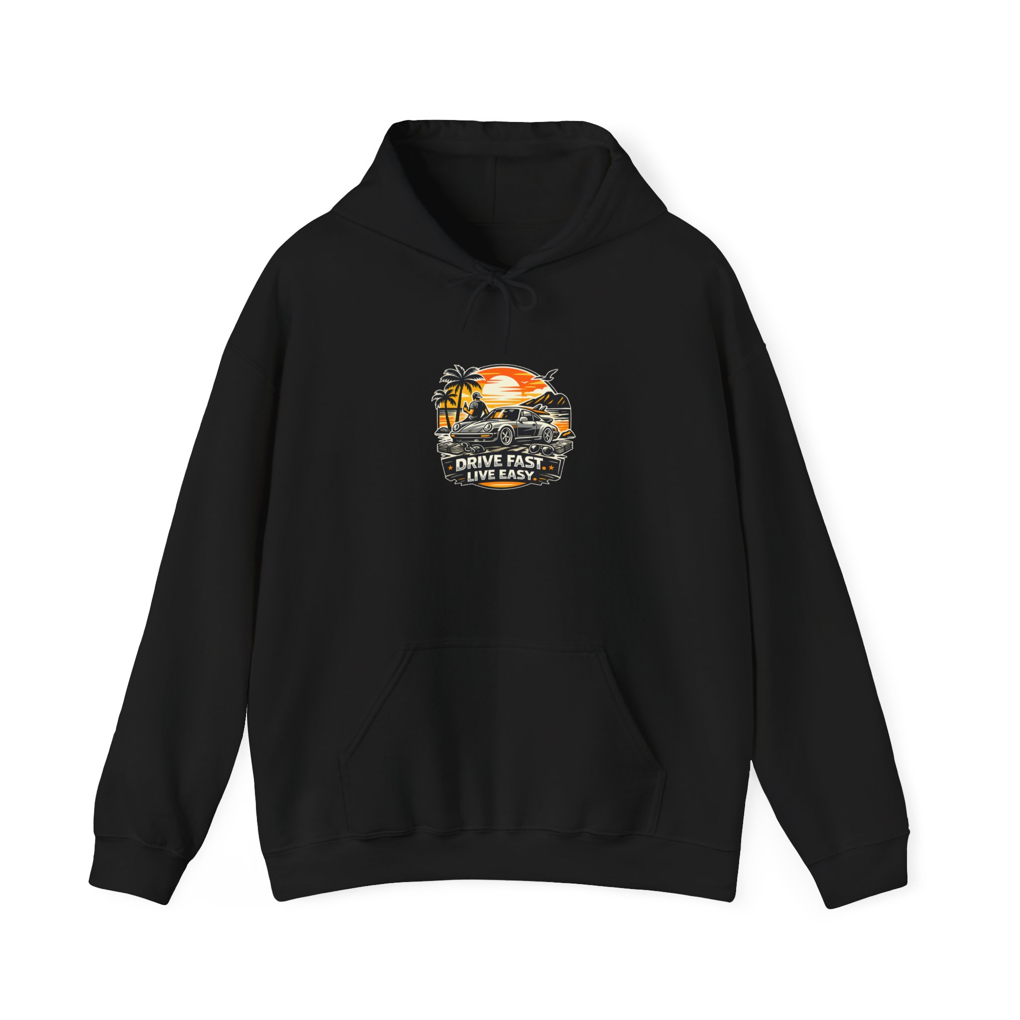 Hoodie - "Drive Fast, Live Easy" Tropical Sunset Pullover – Bild 13