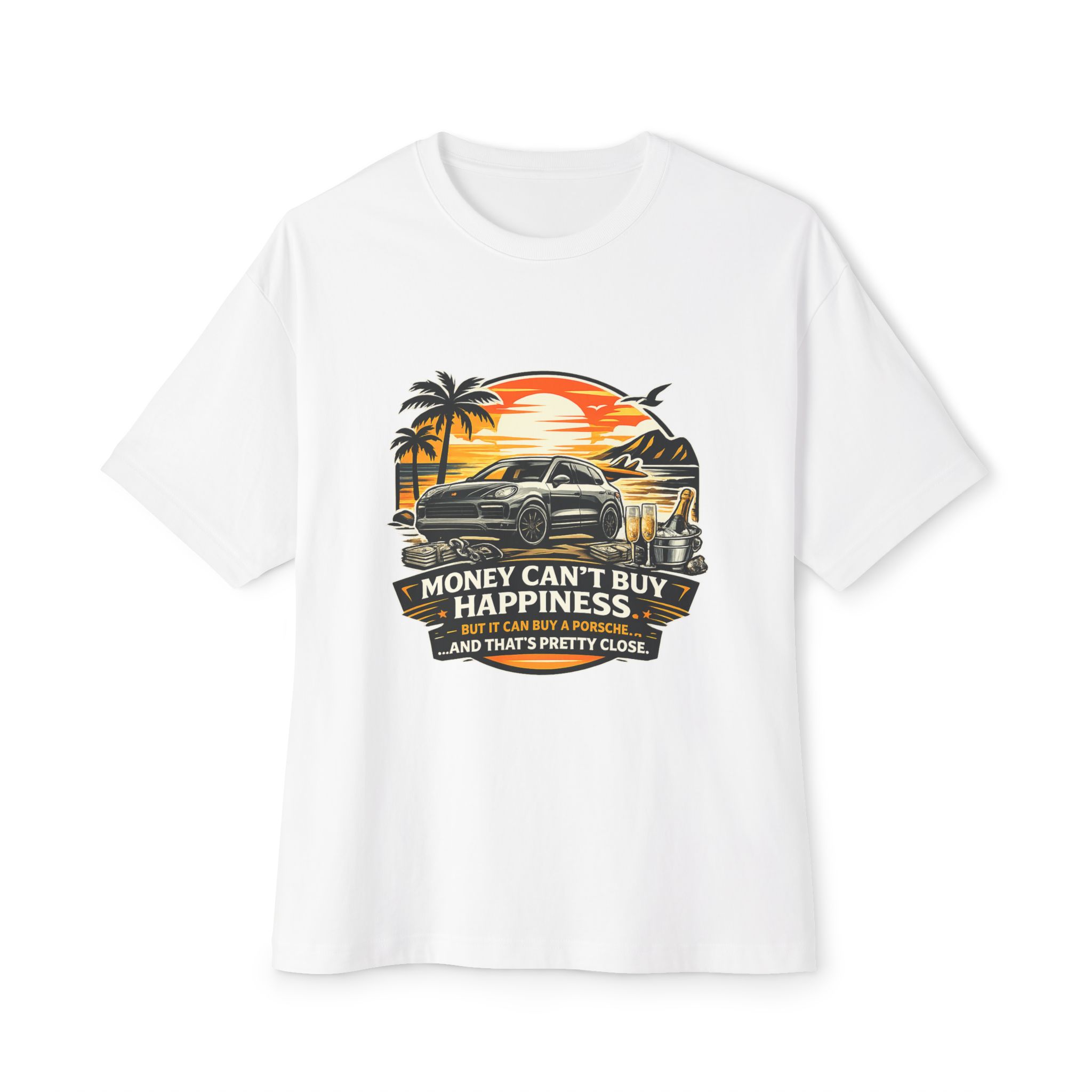 Car Sunset Retro Tee — "Money Can't Buy Happiness" Classic Cruiser T-Shirt
