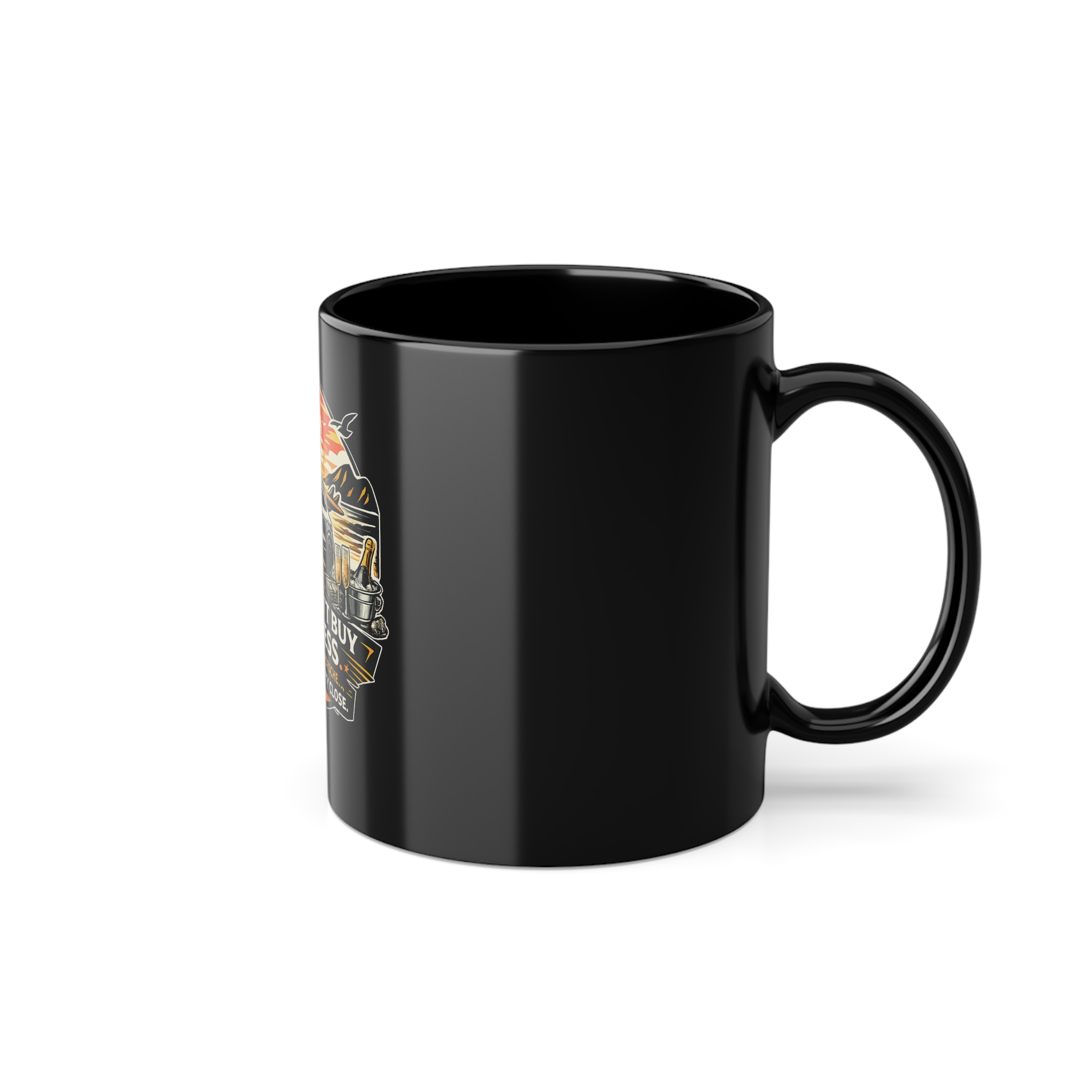 Porsche Sunset Coffee Mug — "Money Can't Buy Happiness" 11oz Black Ceramic – Bild 4
